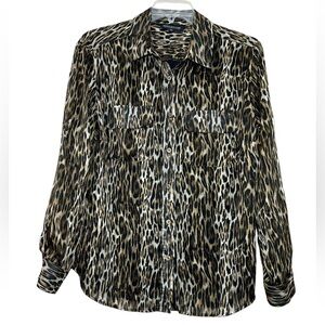💥2/$15 Jones New York black brown leopard print long sleeve button down top 18W